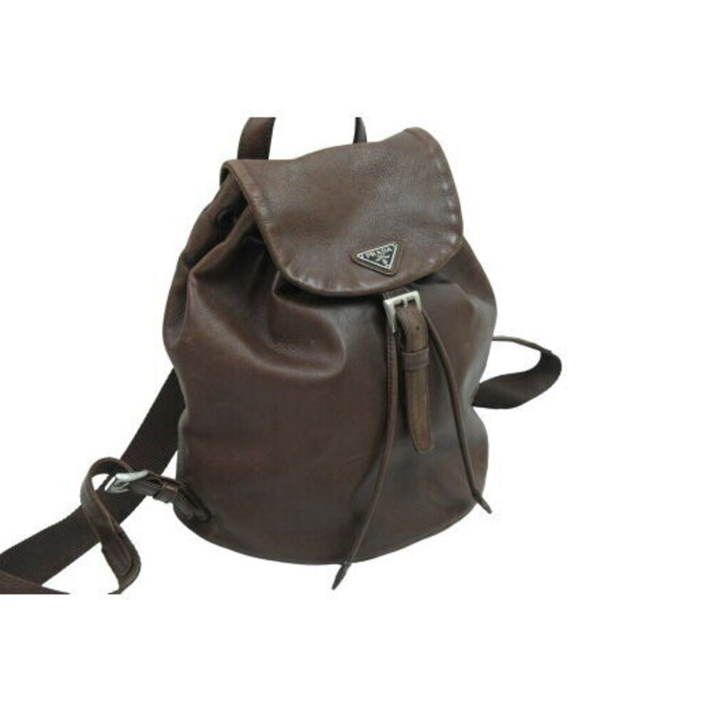 Prada Backpack Daypack Triangular Plate Brown Lea… - image 4
